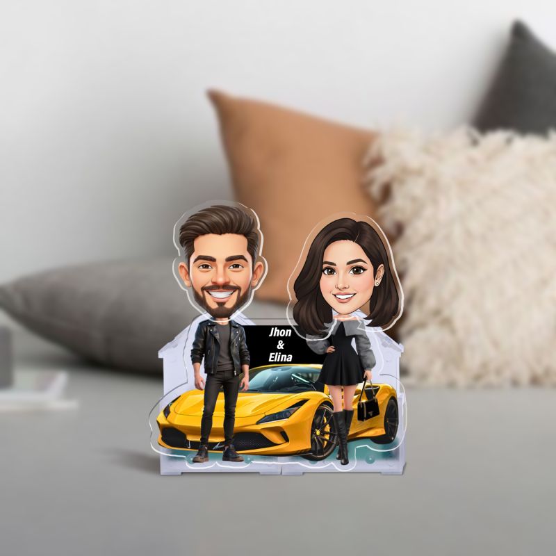 Personalized Couple Bobblehead Caricature Gift for Husband, Wife, Girlfriend, Boyfriend & Friends Solar Powered Moving Head Couple Gift for Birthday (Racing Car Couple)